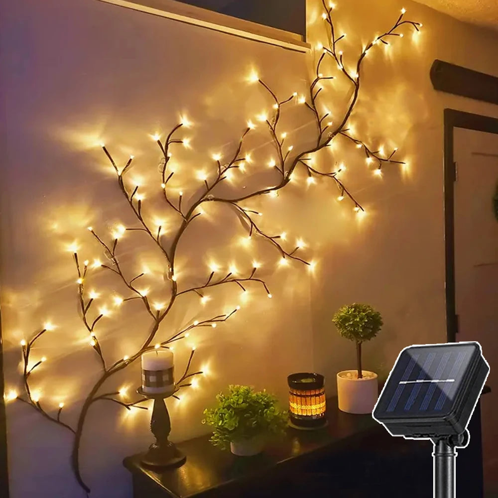 Warm White LED Willow Vine Lights – USB or Solar, 72/96 LEDs