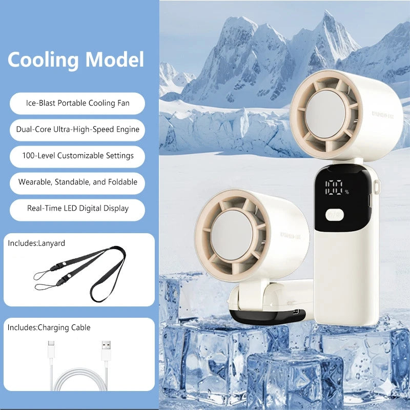 Lenovo Portable Fan – 100 Speeds, Foldable, Digital Display, USB-C Rechargeable