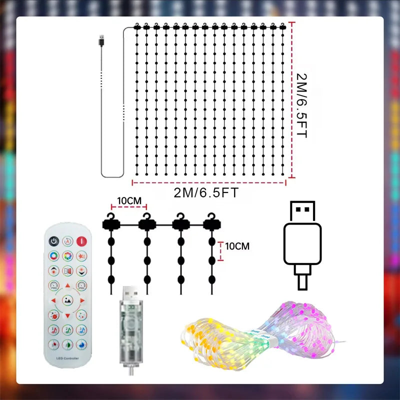 Smart RGB LED Curtain Lights with App Control & Music Sync