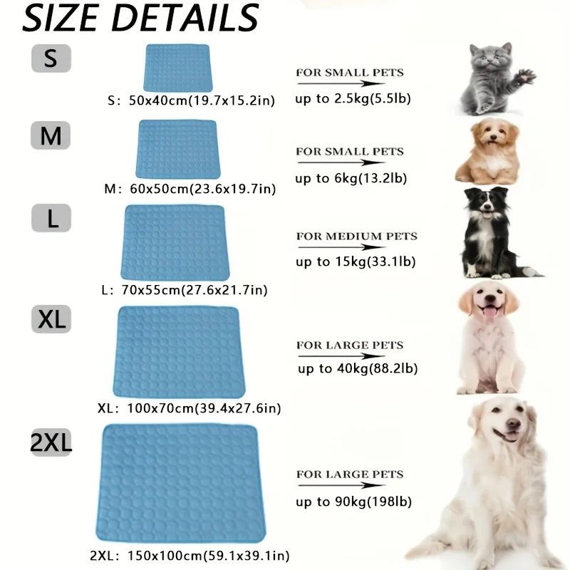 Dog Cooling Mat – Self-Cooling Ice Silk Pad for Dogs & Cats, Washable, XS–2XL