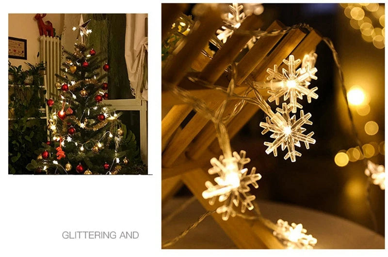 LED Snowflake String Lights – USB or Battery, 10–40 LEDs