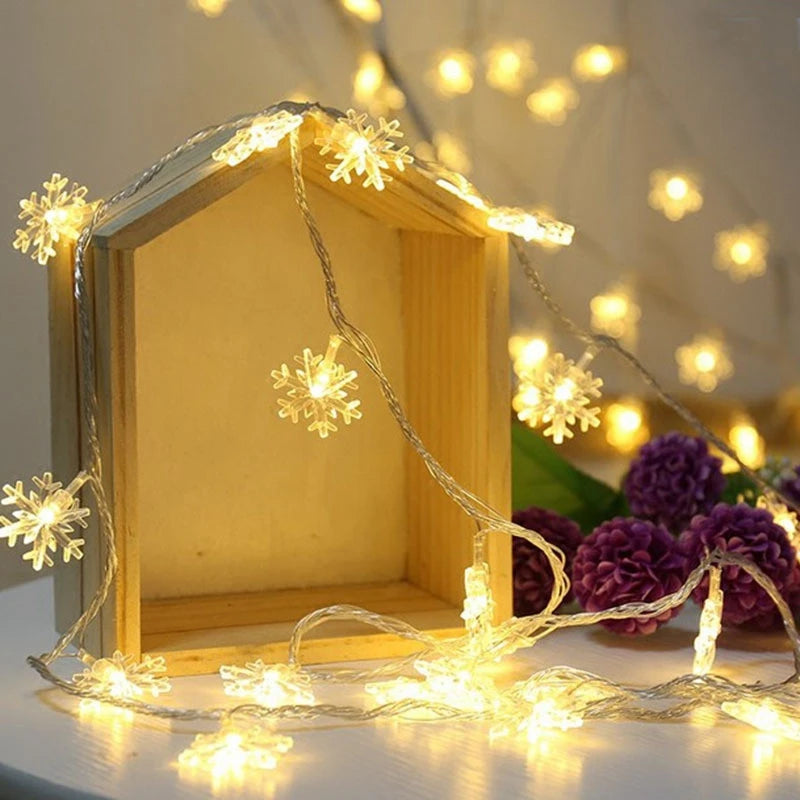 LED Snowflake String Lights – USB or Battery, 10–40 LEDs