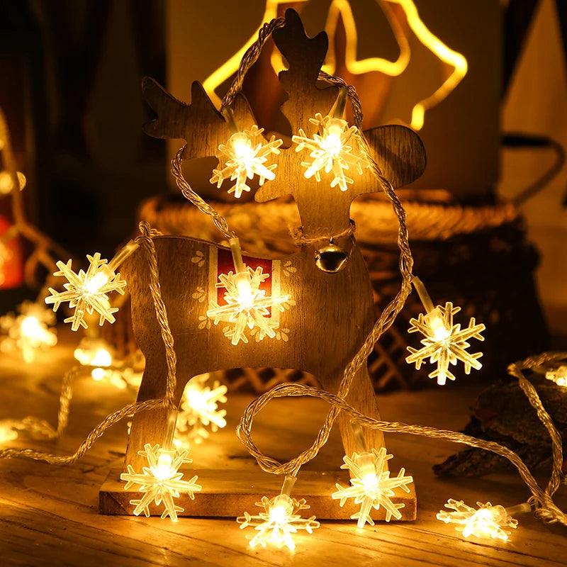LED Snowflake String Lights – USB or Battery, 10–40 LEDs