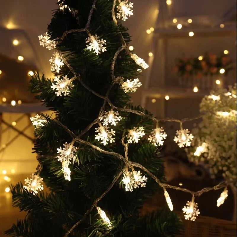 LED Snowflake String Lights – USB or Battery, 10–40 LEDs