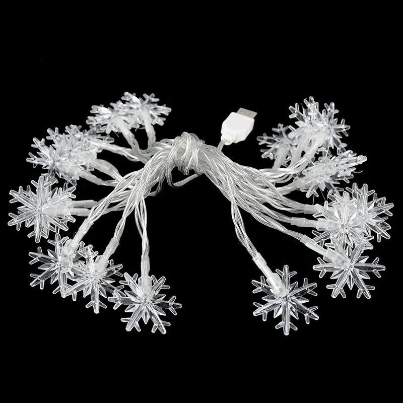 LED Snowflake String Lights – USB or Battery, 10–40 LEDs