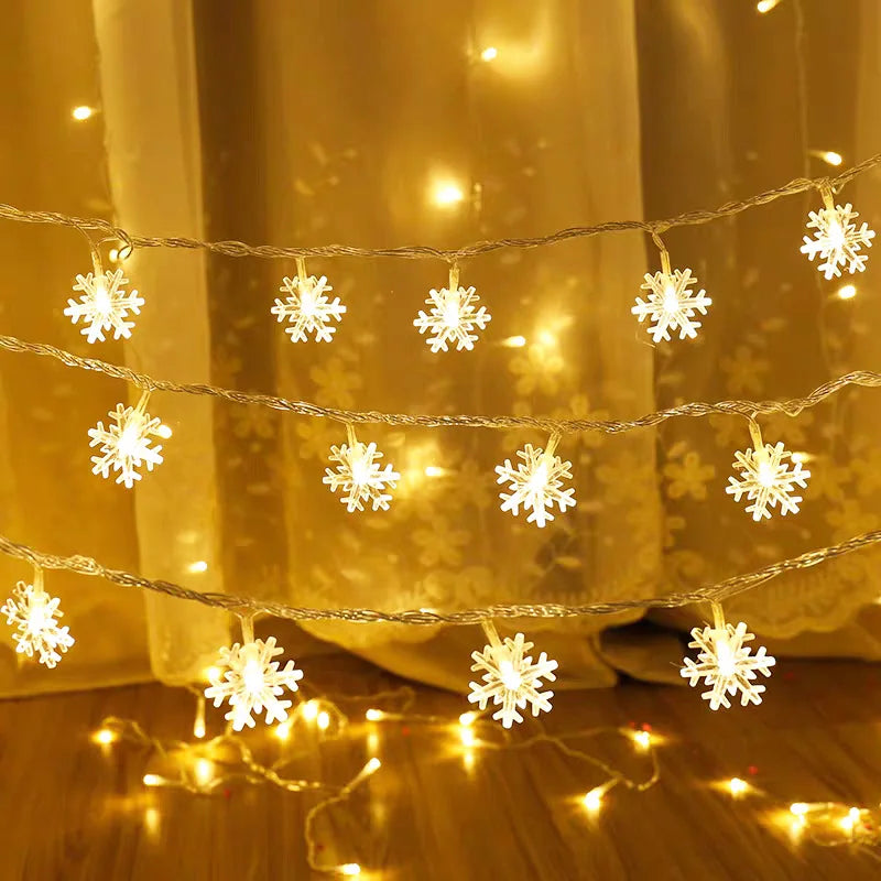 LED Snowflake String Lights – USB or Battery, 10–40 LEDs