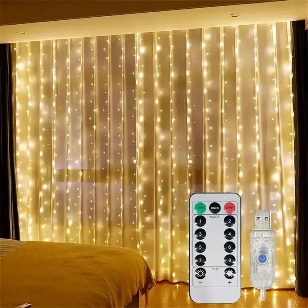 USB LED Curtain Lights with Remote – 100–600 LEDs