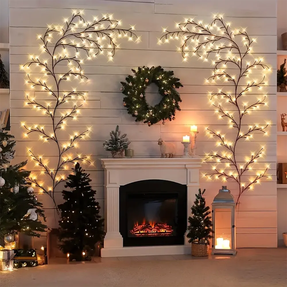 Warm White LED Willow Vine Lights – USB or Solar, 72/96 LEDs