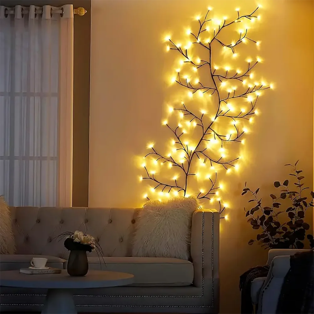Warm White LED Willow Vine Lights – USB or Solar, 72/96 LEDs