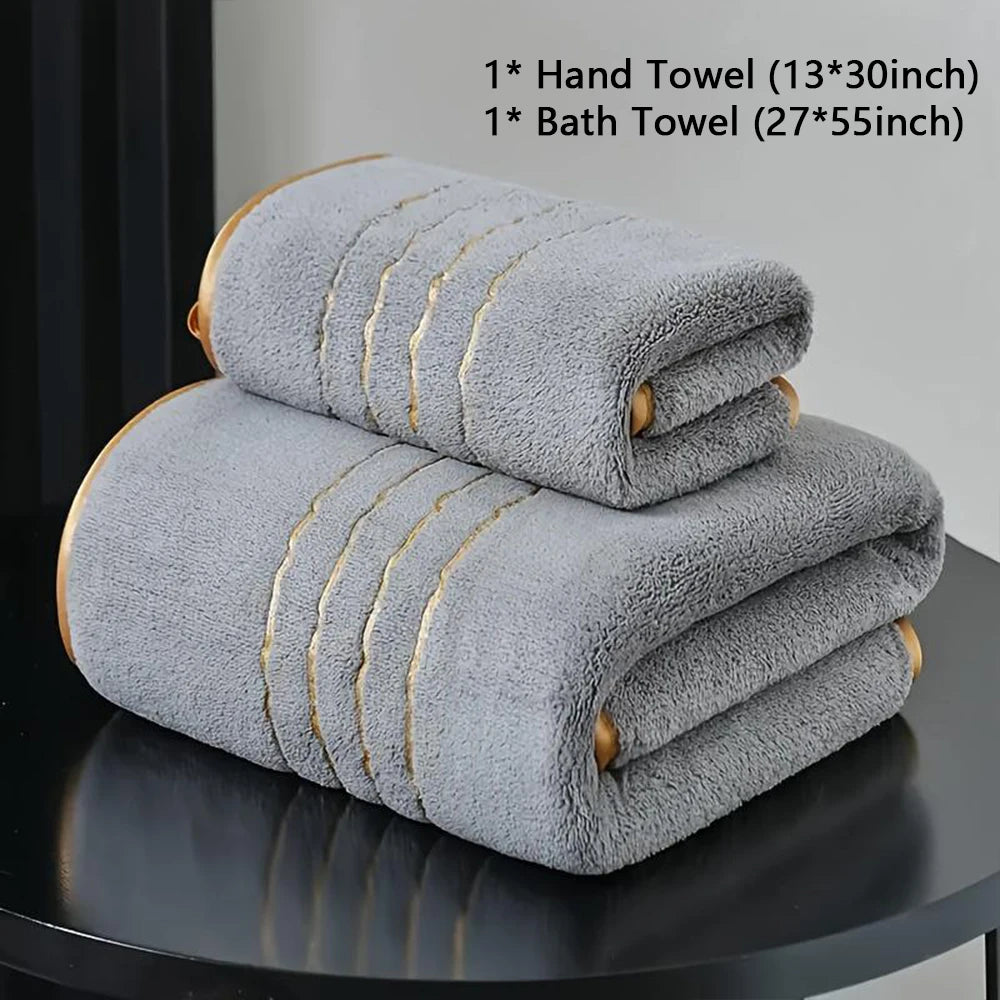 Premium Bath Towel Set – Soft & Absorbent, White, Grey & Dark Blue, 2/3/6/8 Pcs