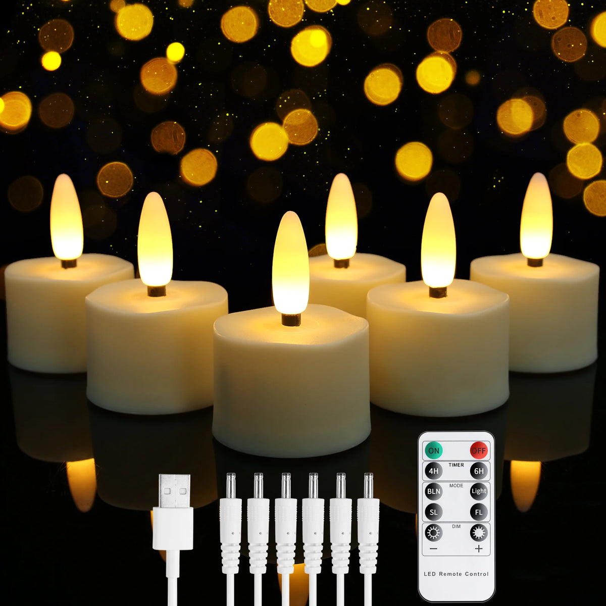 Rechargeable Flameless LED Tea Lights with Remote & Timer