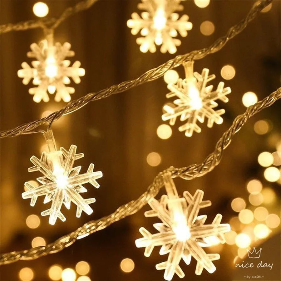 LED Snowflake String Lights – USB or Battery, 10–40 LEDs