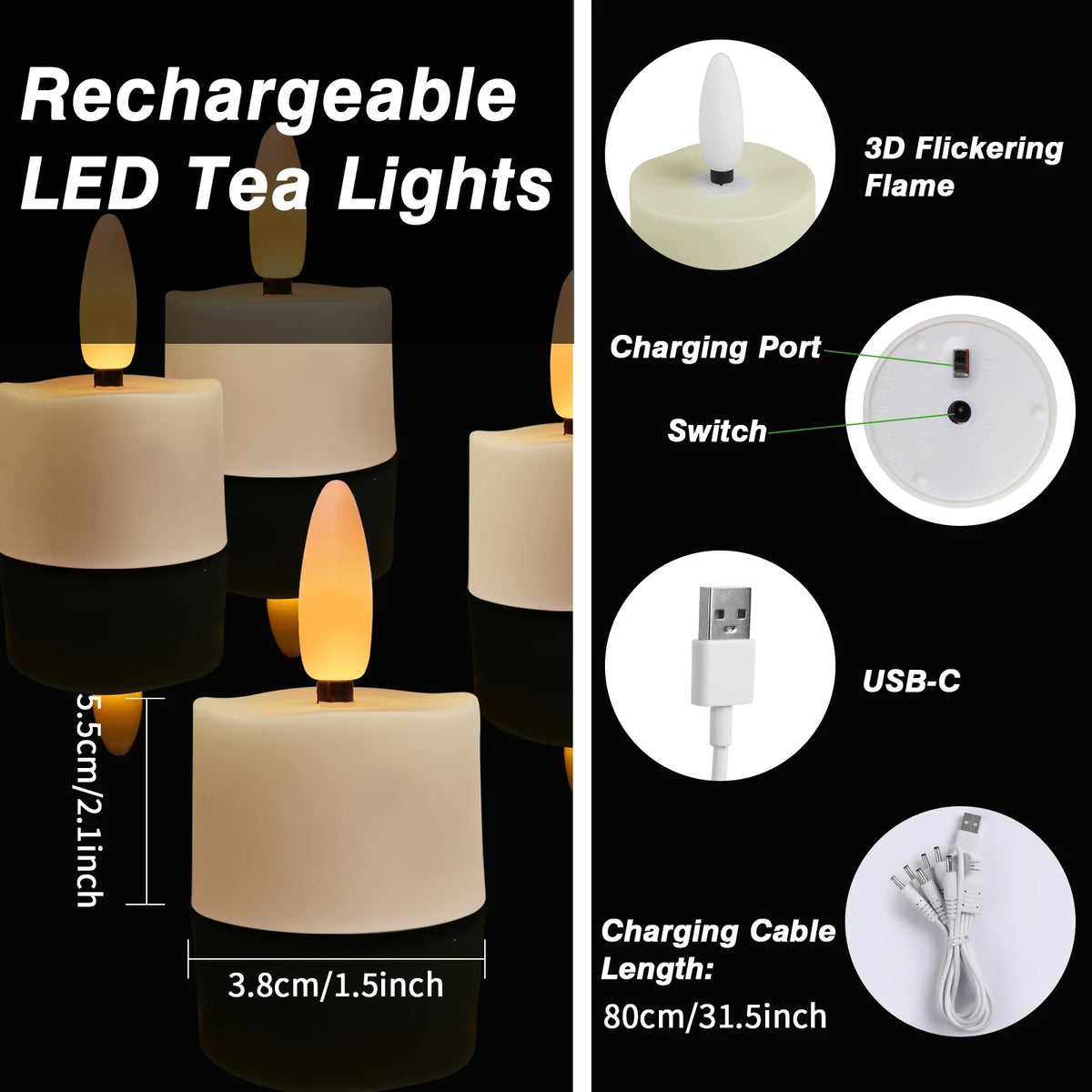Rechargeable Flameless LED Tea Lights with Remote & Timer