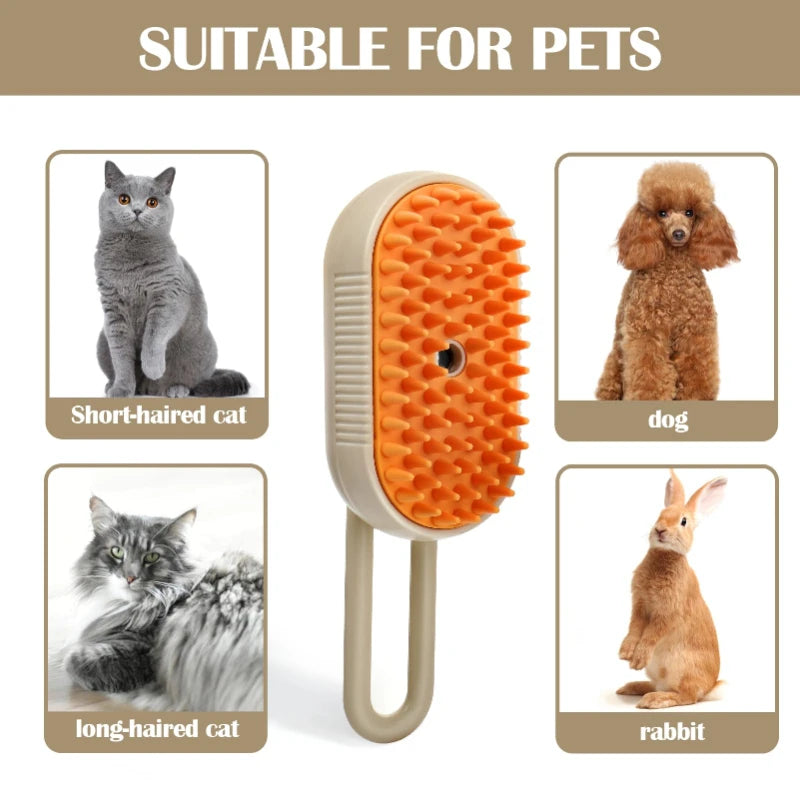 3-in-1 Cat Steam Brush – Electric Grooming, Massage & Hair Remover