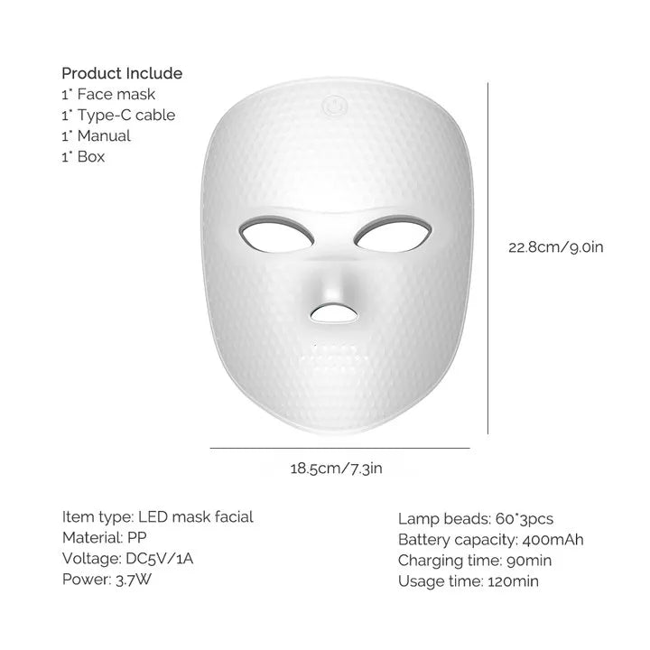 Wireless 7-Color LED Face Mask with USB-C Charging