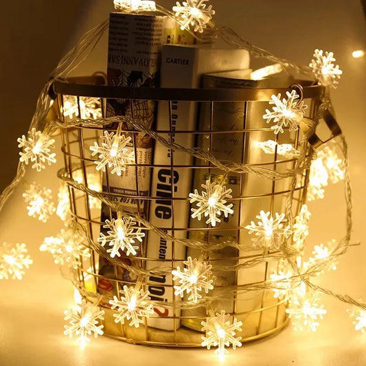 LED Snowflake String Lights – USB or Battery, 10–40 LEDs