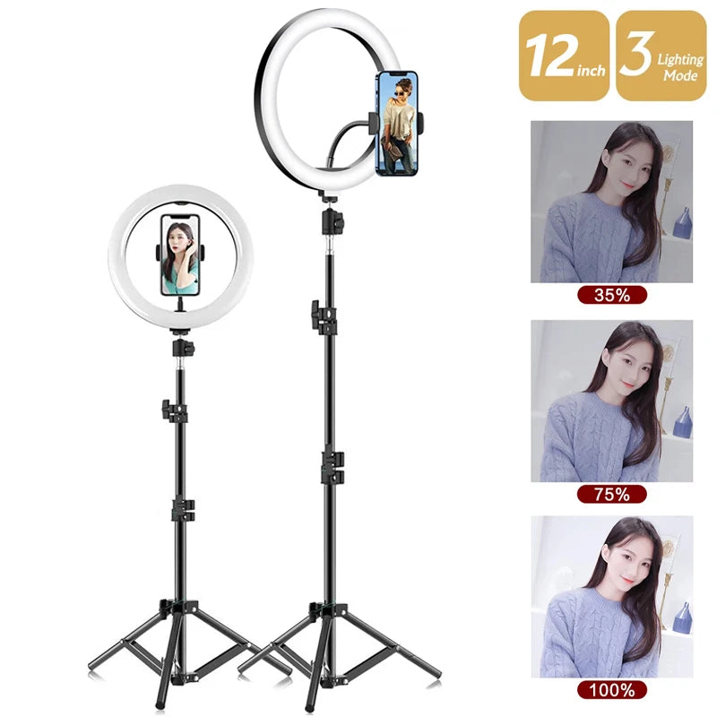 LED Selfie Ring Light – 3 Color Modes, 10 Brightness Levels, Tripod Stand & Phone Holder
