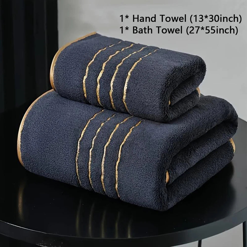Premium Bath Towel Set – Soft & Absorbent, White, Grey & Dark Blue, 2/3/6/8 Pcs