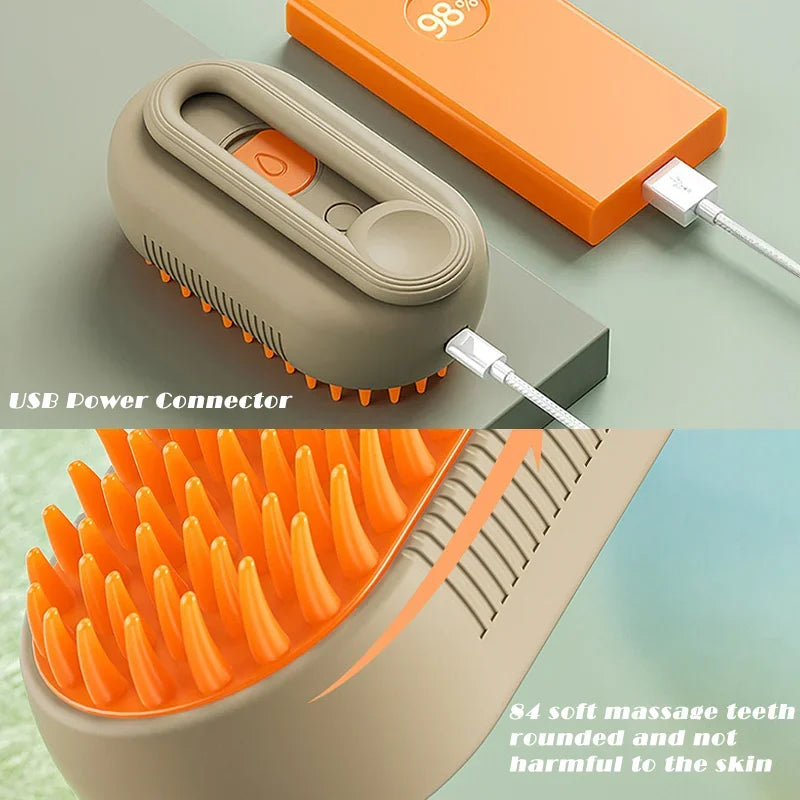 3-in-1 Cat Steam Brush – Electric Grooming, Massage & Hair Remover