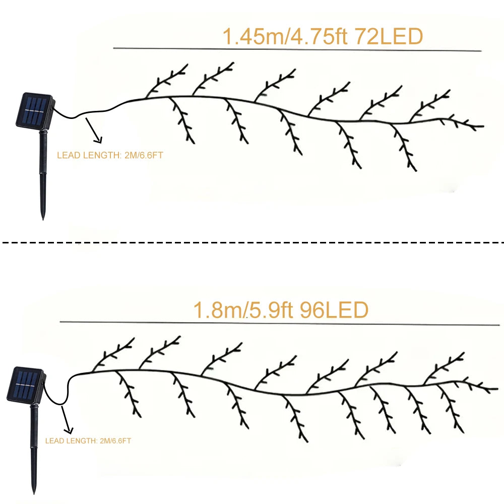 Warm White LED Willow Vine Lights – USB or Solar, 72/96 LEDs