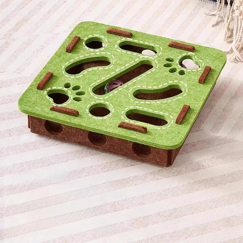 Cat Puzzle Toy – Felt Box with Ball for Indoor Cats