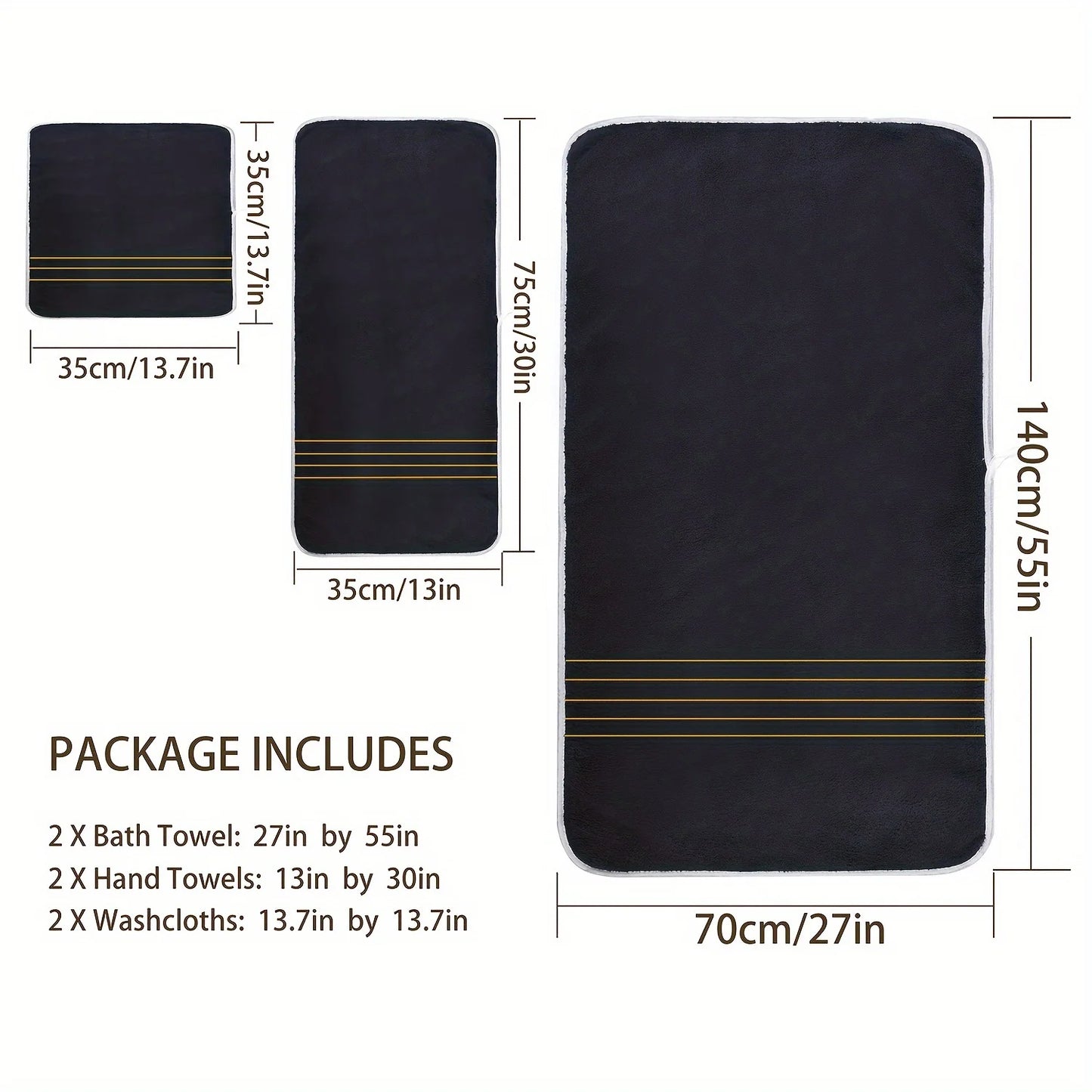 Premium Bath Towel Set – Soft & Absorbent, White, Grey & Dark Blue, 2/3/6/8 Pcs