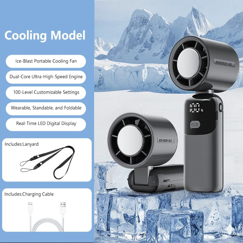 Lenovo Portable Fan – 100 Speeds, Foldable, Digital Display, USB-C Rechargeable