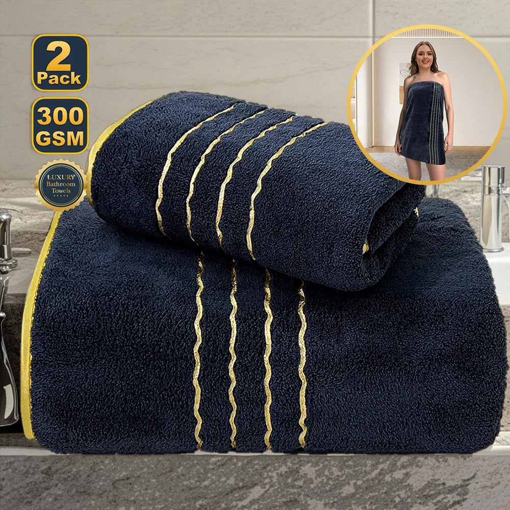 Premium Bath Towel Set – Soft & Absorbent, White, Grey & Dark Blue, 2/3/6/8 Pcs