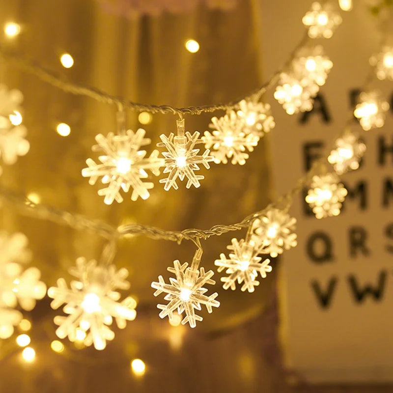 LED Snowflake String Lights – USB or Battery, 10–40 LEDs