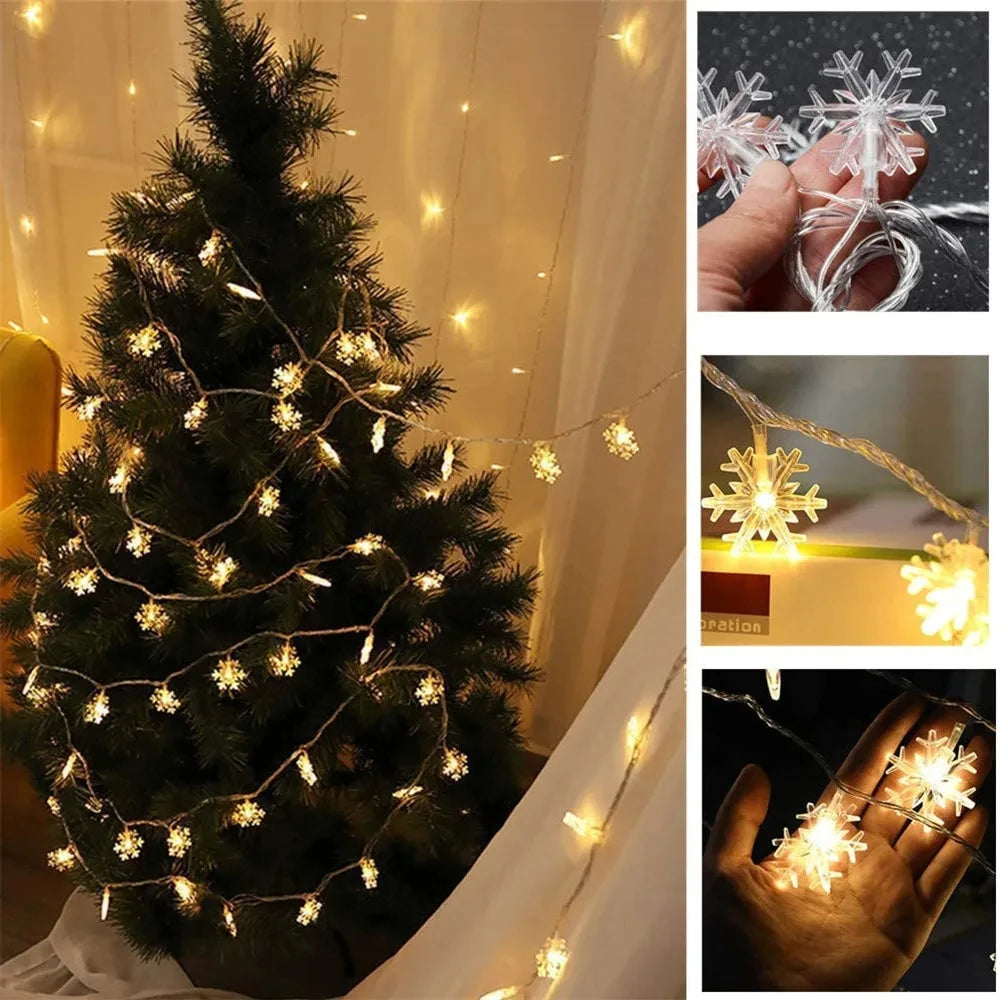 LED Snowflake String Lights – USB or Battery, 10–40 LEDs