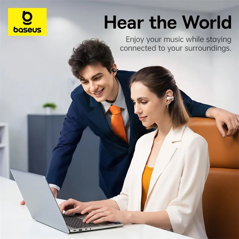 Baseus Bass BC1 Open-Ear Clip-On Earbuds – Bluetooth 6.0, 38H Battery, IP55