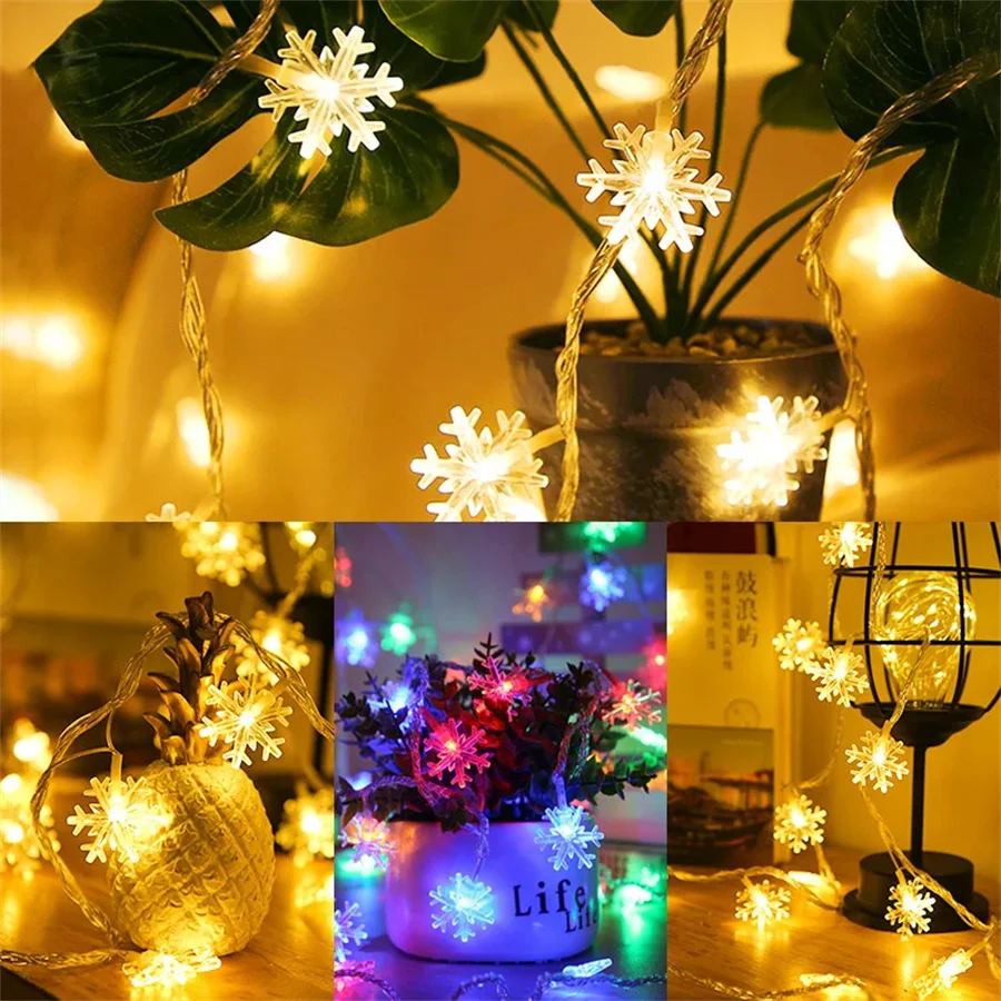 LED Snowflake String Lights – USB or Battery, 10–40 LEDs