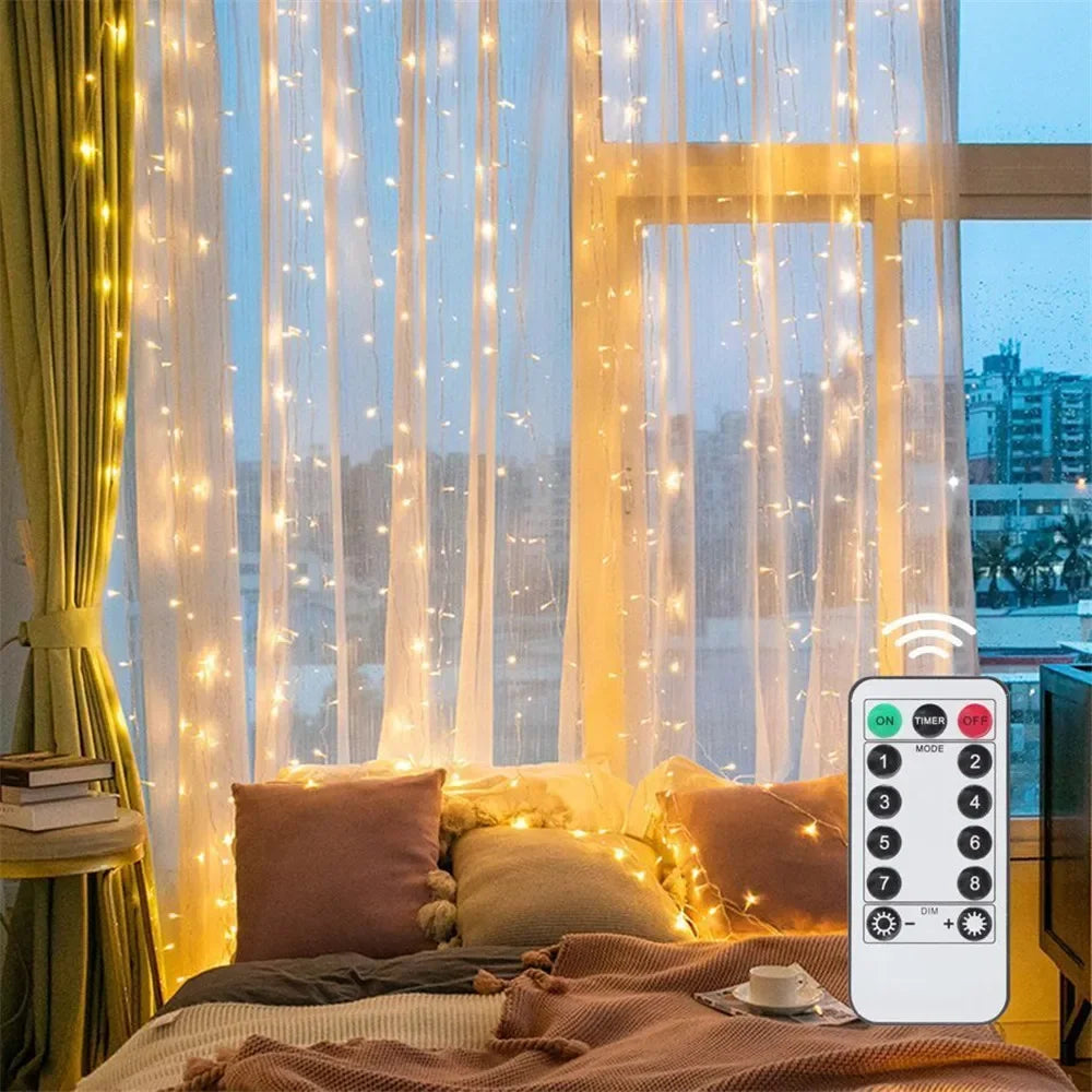 USB LED Curtain Lights with Remote – 100–600 LEDs