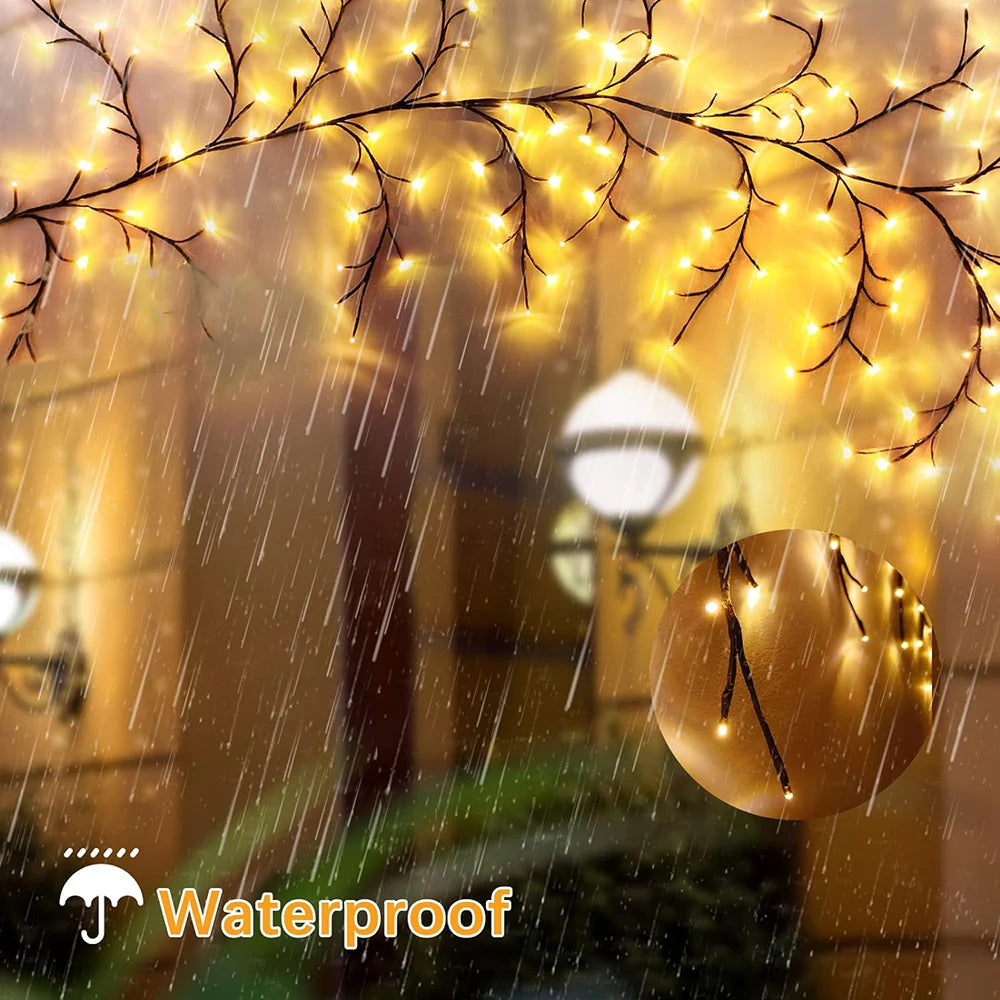 Warm White LED Willow Vine Lights – USB or Solar, 72/96 LEDs