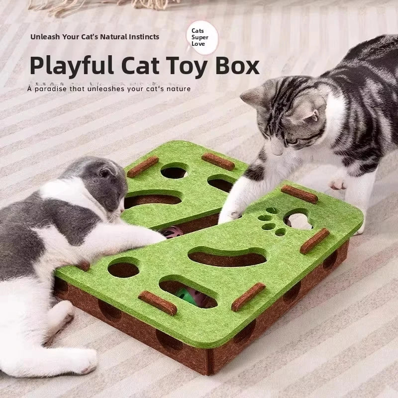 Cat Puzzle Toy – Felt Box with Ball for Indoor Cats