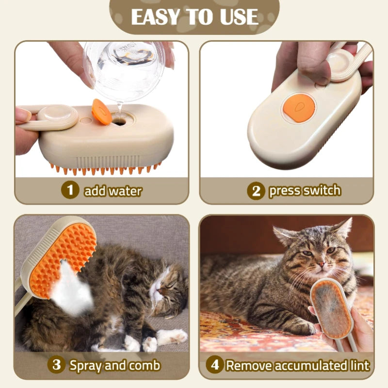 3-in-1 Cat Steam Brush – Electric Grooming, Massage & Hair Remover