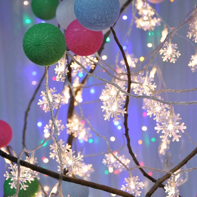 LED Snowflake String Lights – USB or Battery, 10–40 LEDs