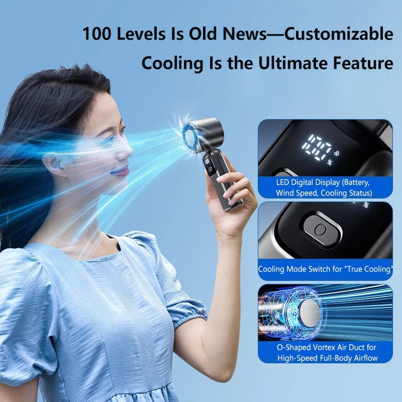 Lenovo Portable Fan – 100 Speeds, Foldable, Digital Display, USB-C Rechargeable