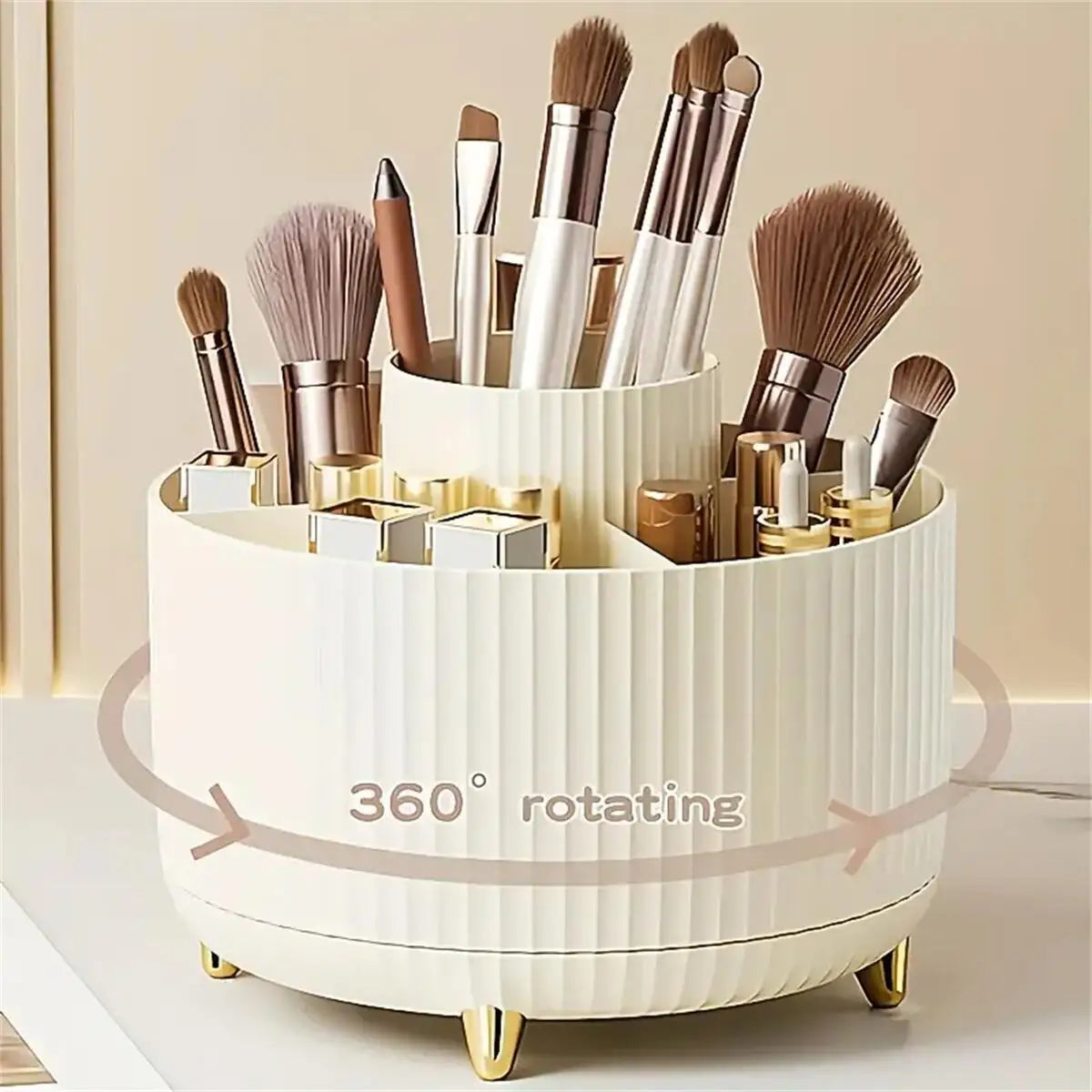 Rotating Makeup Organizer – 360° Spin, 4 Colors, PP Plastic, Compact Design
