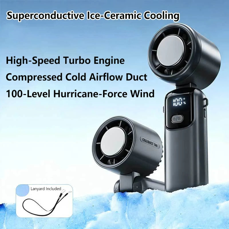 Lenovo Portable Fan – 100 Speeds, Foldable, Digital Display, USB-C Rechargeable