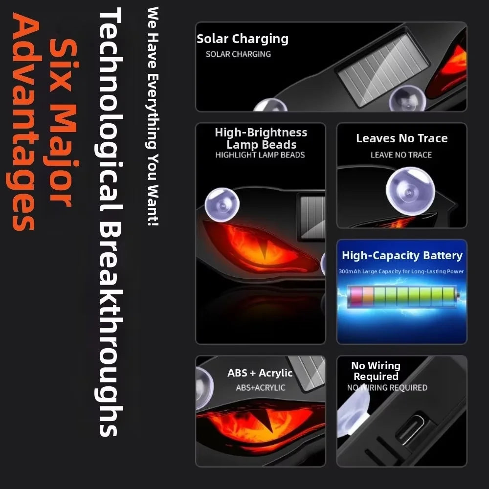 Solar Car Demon Eye Light – Auto On/Off, Vibration Activation, USB
