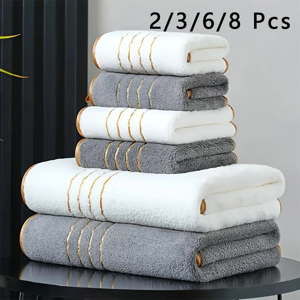 Premium Bath Towel Set – Soft & Absorbent, White, Grey & Dark Blue, 2/3/6/8 Pcs