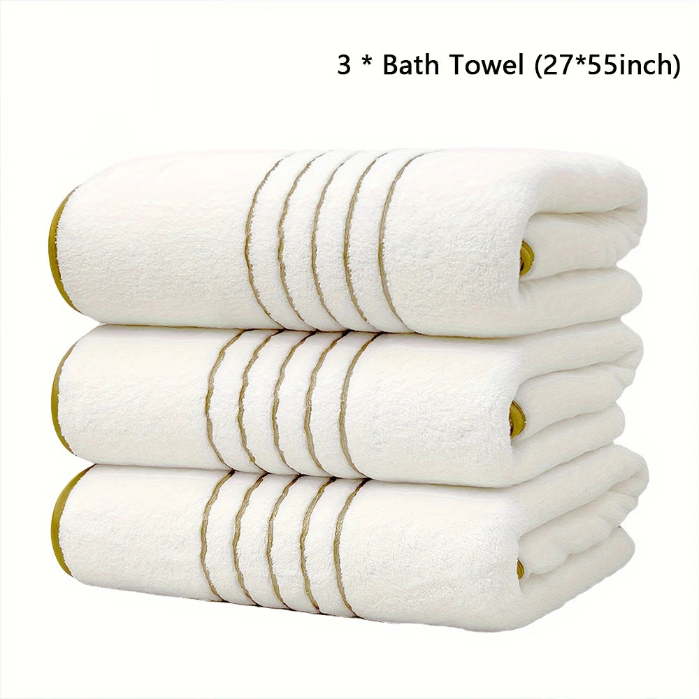 Premium Bath Towel Set – Soft & Absorbent, White, Grey & Dark Blue, 2/3/6/8 Pcs