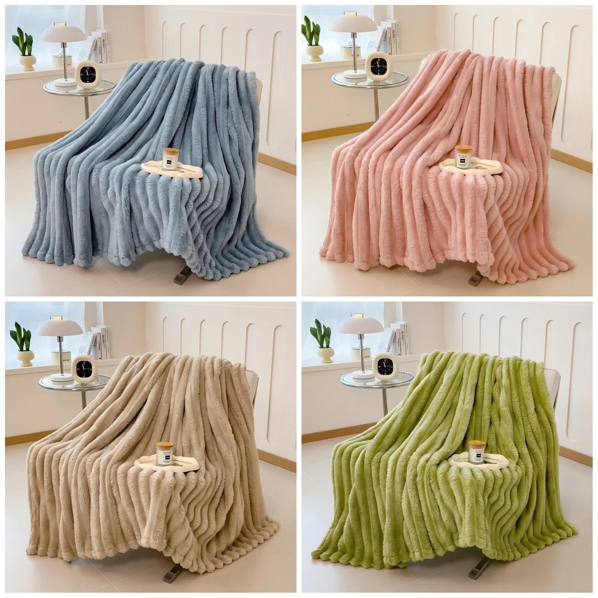 Soft Striped Blanket – Thickened Coral Fleece, Bed Cover, Nap & Pet Blanket, 3 Sizes