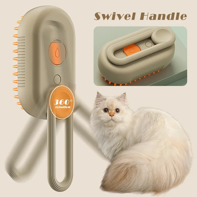 3-in-1 Cat Steam Brush – Electric Grooming, Massage & Hair Remover
