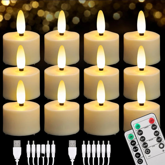 Rechargeable Flameless LED Tea Lights with Remote & Timer