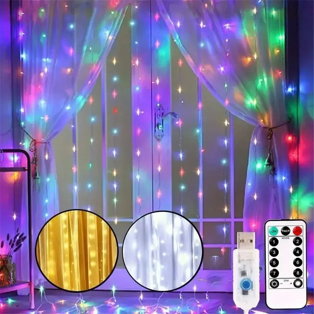 USB LED Curtain Lights with Remote – 100–600 LEDs