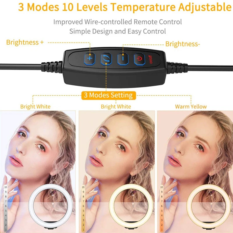 LED Selfie Ring Light – 3 Color Modes, 10 Brightness Levels, Tripod Stand & Phone Holder