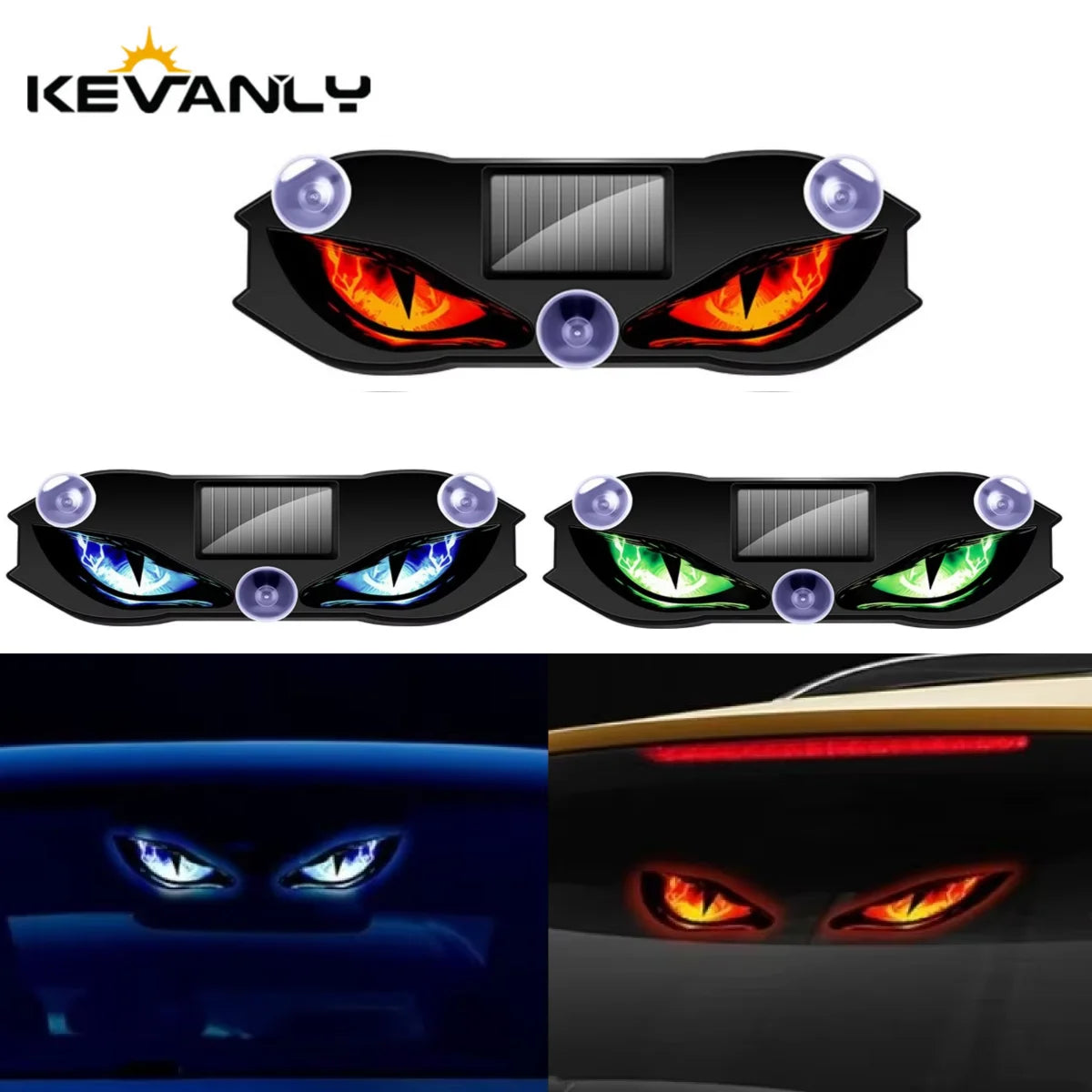 Solar Car Demon Eye Light – Auto On/Off, Vibration Activation, USB