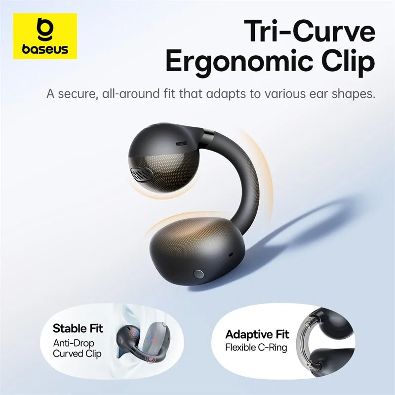 Baseus Bass BC1 Open-Ear Clip-On Earbuds – Bluetooth 6.0, 38H Battery, IP55